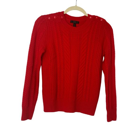 J.Crew Red Wool Cable Knit Sweater Button Shoulder Women’s XS Preppy Classic - Picture 1 of 9